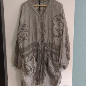 Danza Made In Italy Y2K Gray SilkWomen's Tunic Dress AbstractFloral Design Sz L